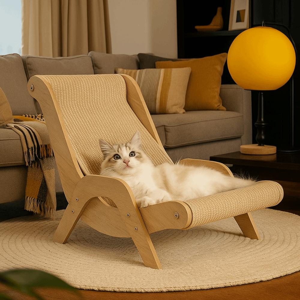 Elevated Pet Rocking Chair Wooden Cat Sofa Bed Cat Scratcher Cat Hammock Bed  for Cats/Dogs