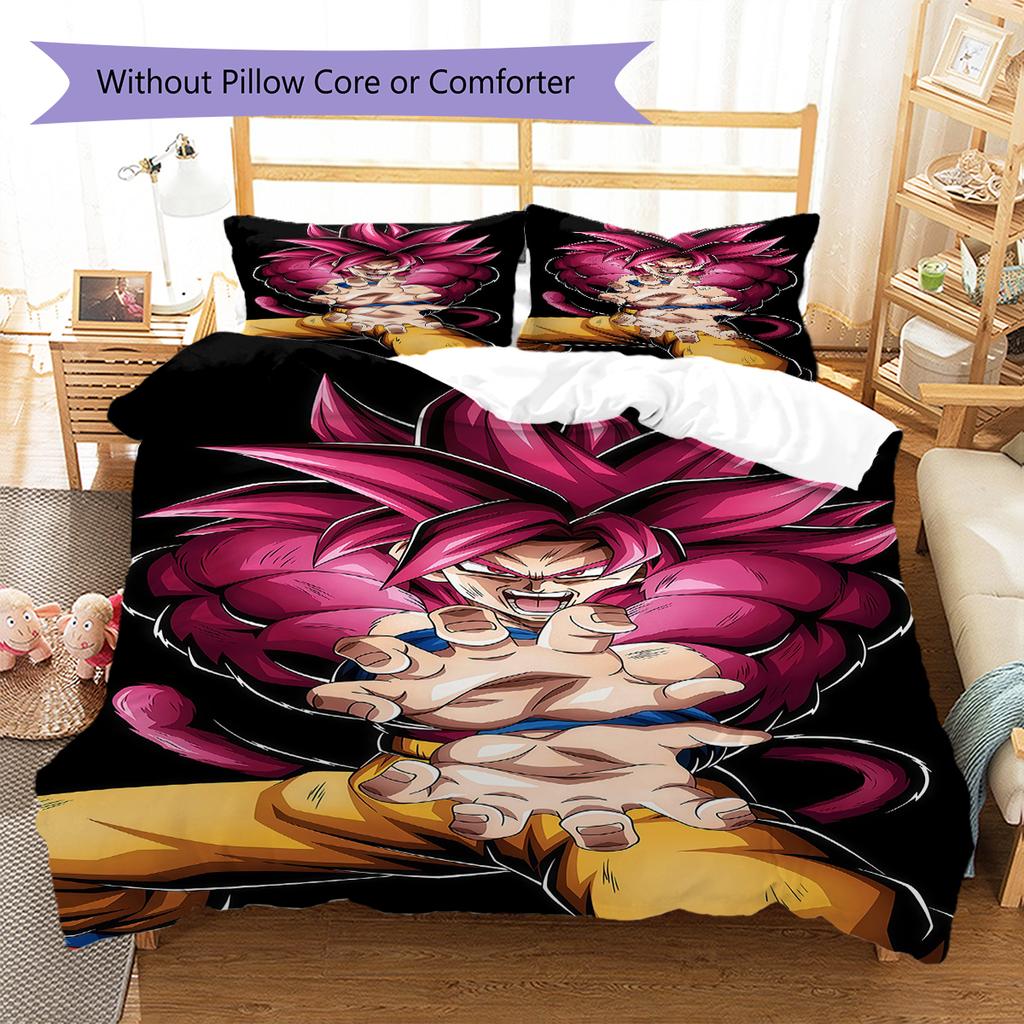 Son Goku Pattern Bedding,Quilt Set Quilt Cover Pillowcase Home Birthday Gift (1 * Duvet Cover + 2 * Pillowcase, Without Core)
