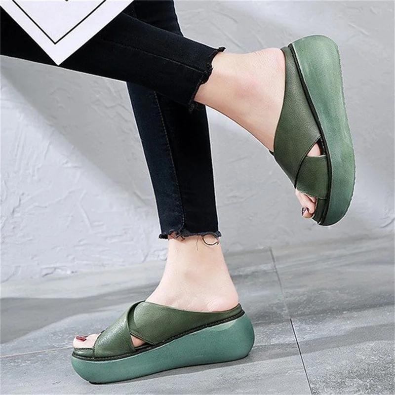 Fashion Women Slippers Soft Leather Wedges Shoes Woman Summer Sandals Beach Flip Flops New Platform Sandalias Mujer Wedge Heels Sandals