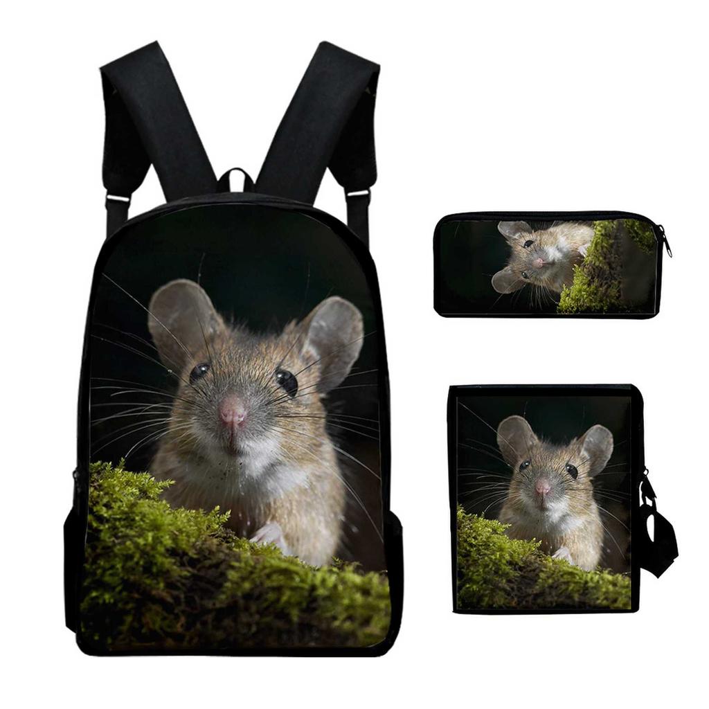 Classico Popolare Novità mouse Stampa 3D 3pz/Set pupilla Zaini Scolastici Zaino Daypack per Laptop Borsa a Spalla Inclinata Astuccio