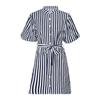 Women's Striped Shirt Dress Stand Collar Lotus Leaf Sleeve