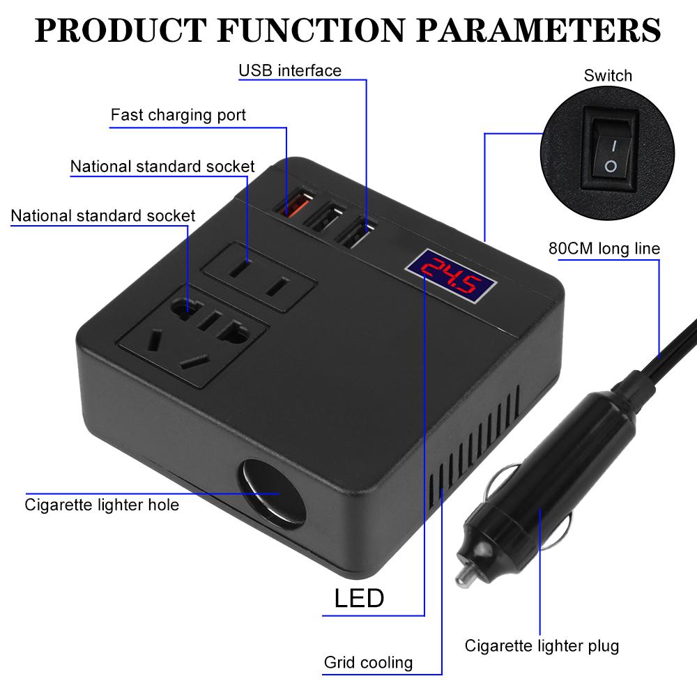 DC 12V To 220V Vehicle-Mounted Household AC Converter The Cigarette Lighter Socket With USB Universal Car Power Invertor 120W