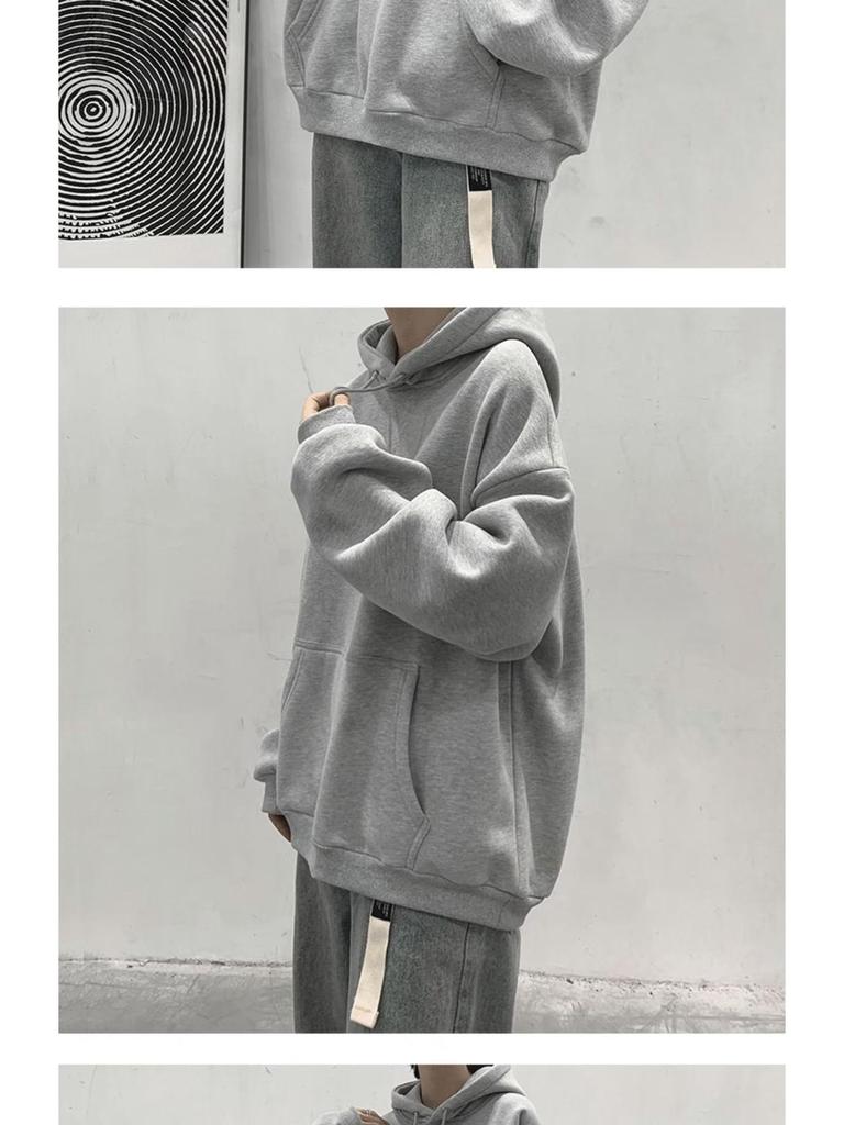 Erkek Geniş Kesim Düz Renk Kapüşonlu Sweatshirt - Trend Kore Tarzı Günlük Sonbahar Ceket