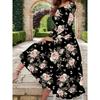 Elegant Plus Size Women's Long Sleeve Round Neck Floral Pattern Dress