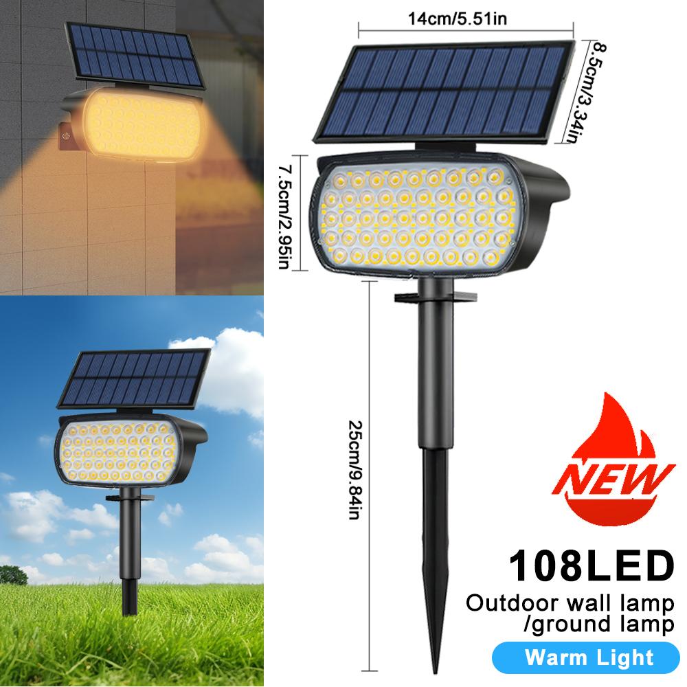 

108 светодиодных солнечных точечных светильников, водонепроницаемые, регулируемые, ландшафтные прожекторы, работающие на солнечных батареях, прожекторы для садовой стены, дорожки 1PC