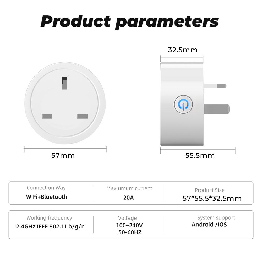 Ewelink 20a Wifi Uk Smart Socket Plug Adapter Wireless Remote Voice Timer Timing App For Google Home Alexa Tmall Genie