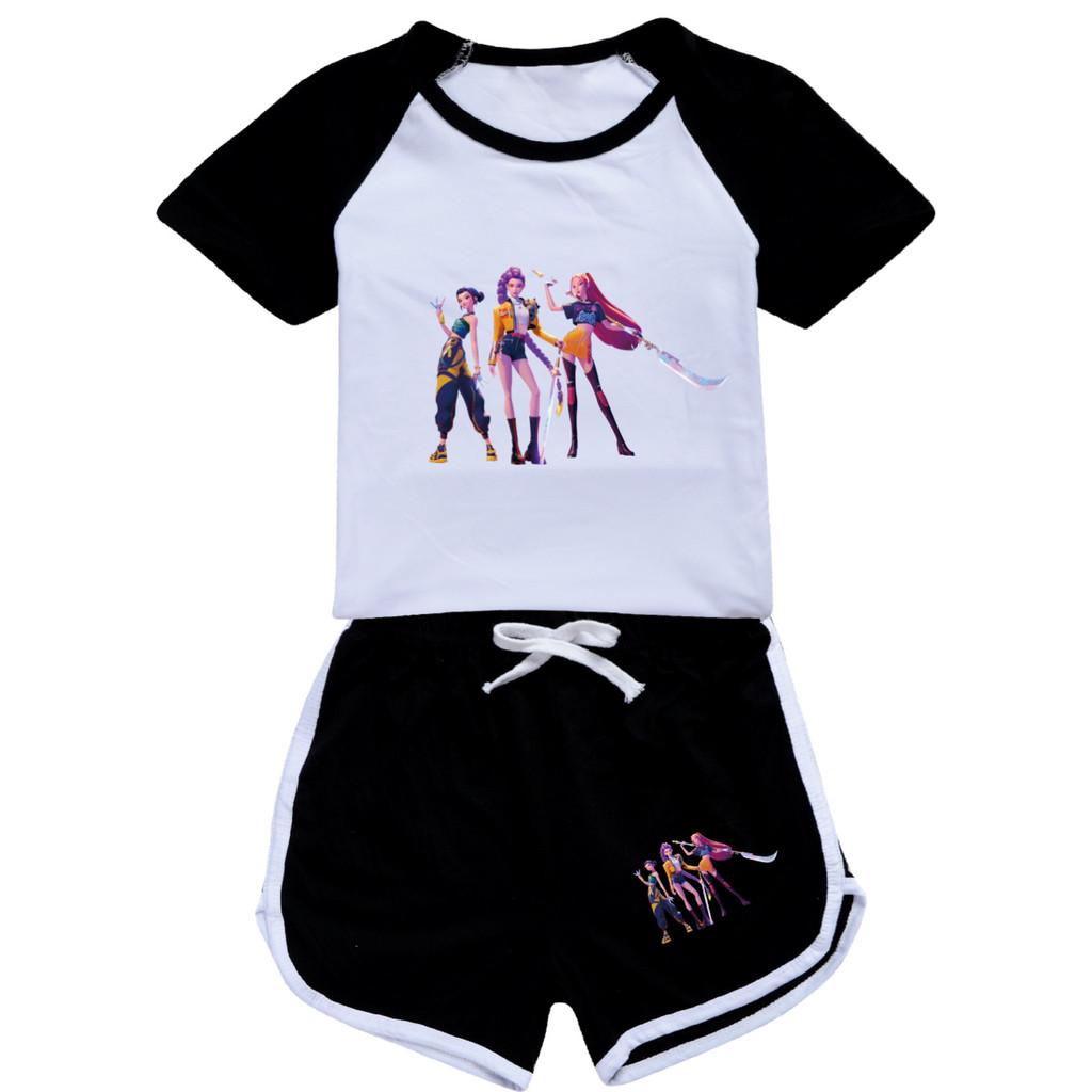 Barn Jenter Anime Tegneserie POP Sanger Superstjerne Zoey Rumi Mira Trykk Kortermet T-skjorte Shorts Bukser Fritidsklær Sett