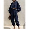 2026 Womens Relaxed Linen Cotton Short Top Elastic Waist Lantern Pants Set Casual Outfit