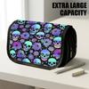 1pc Double Layer Flip Pencil Case, Pastel Skull and Flower Pattern, Large Capacity, Portable Polyester Pen Storage Bag with Zipper Closure, Ideal for 
