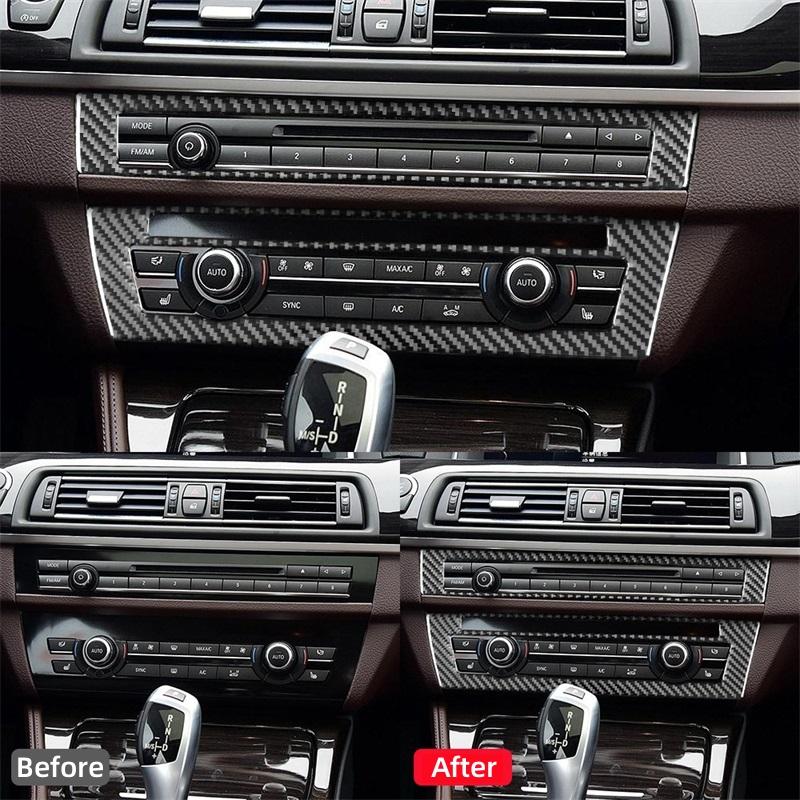 For BMW 5 Series F10 F18 2011-2017 Accessories Carbon Fiber Car Air Conditioning CD Button Panel Trim Cover Frame Decor Stickers
