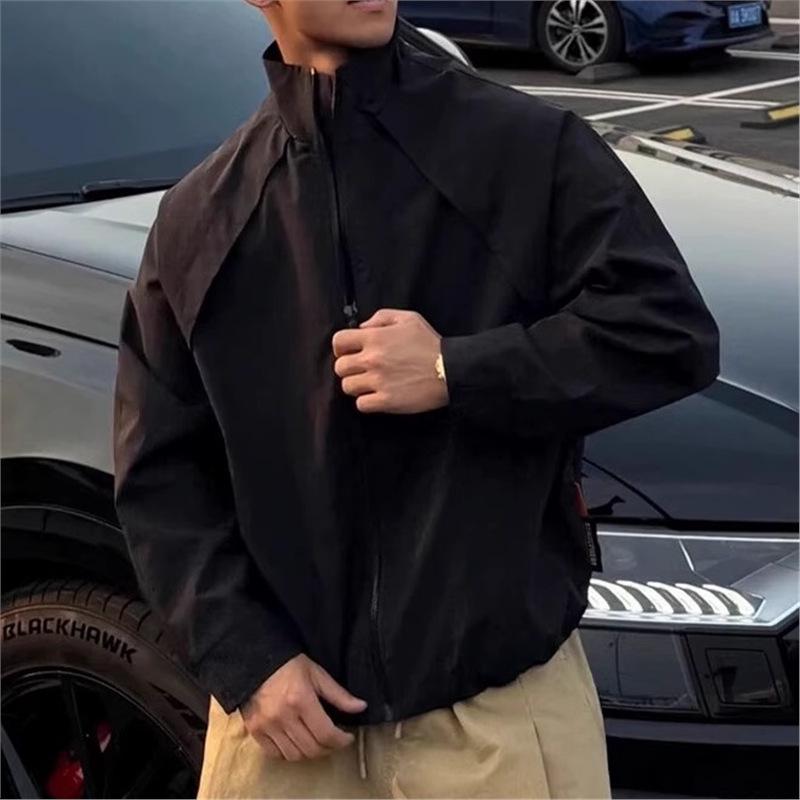 Men's Stand Collar Three-Proof Pilot Jacket - Solid Color, Spring/Autumn Outerwear