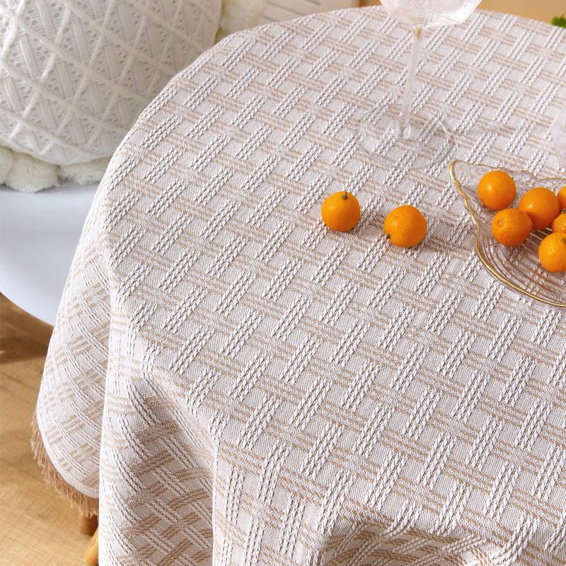 Small Round Table Coffee Table Cloth Ins White Tablecloth Light Luxury High-End Simple Birthday Arrangement Cotton And Linen Bedside Table Cover Cloth