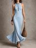  New European and American Collar Sleeveless Retro Women's Clothing Independent Station Ribbed Sleeveless Long Dress