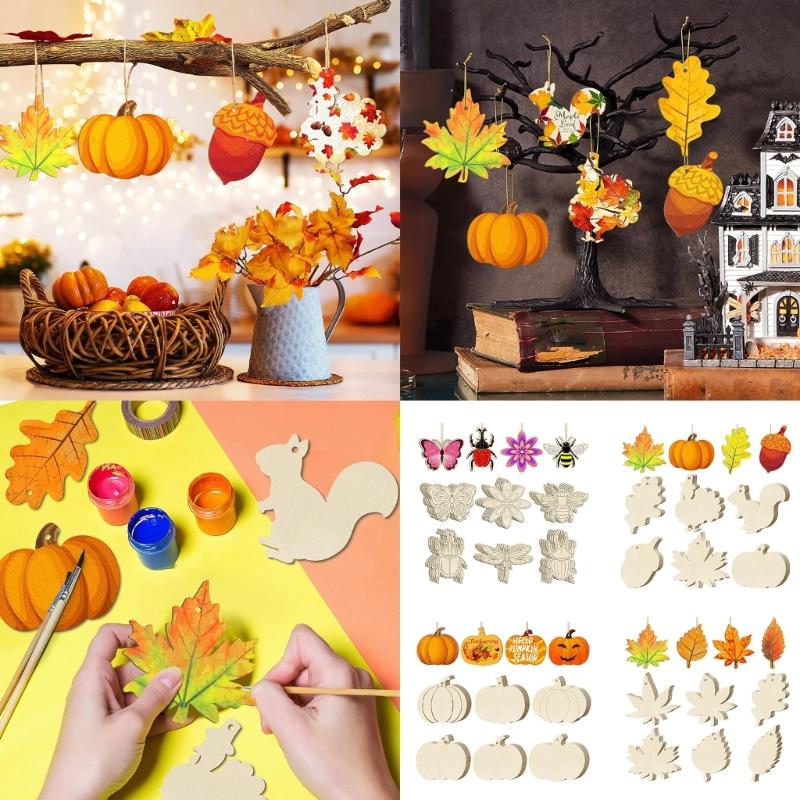 36 Natural Wood Thanksgiving Maples Leaf Ornamen Handcrafted Autumns Decors For Festival Seasonal Display