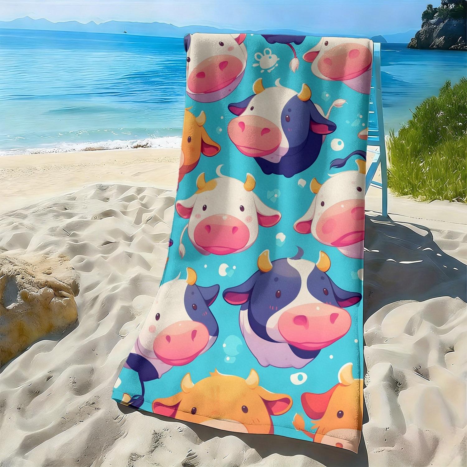 

Cute cartoon cow-style pattern polyester microfiber beach towel is highly absorbent, suitable for swimming and beach outings W40*H60(CM)