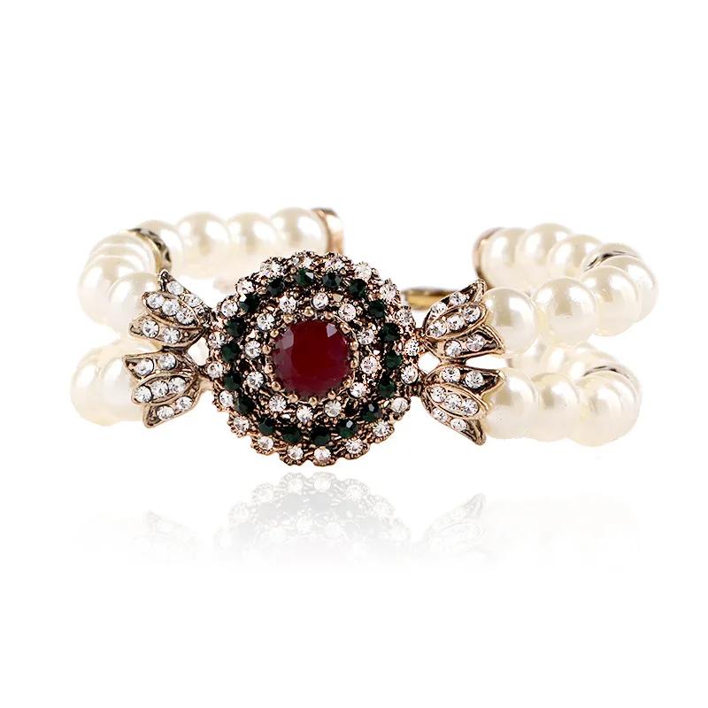 

Европейская и американская популярная бижутерия ручной работы Модная красно-зеленая бижутерия Ретро роскошный жемчужный браслет B