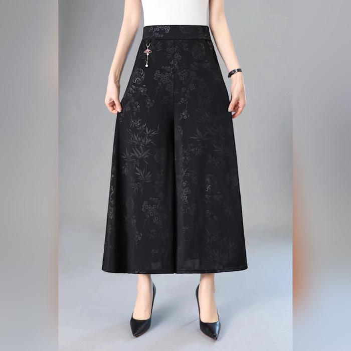 Καλοκαιρινό Γυναικείο Λεπτό και Μοντέρνο Καθημερινό Παντελόνι με Φαρδύ Πόδι για Γυναίκες Μέσης Ηλικίας και Ηλικιωμένες Αδυνατιστικό Ψηλόμεσο Ελαστικό Χαλαρό Παντελόνι Φούστα