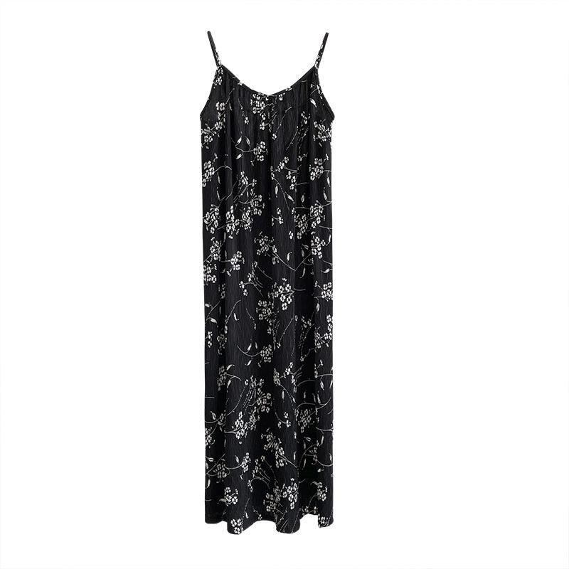 Spring and summer Korean temperament floral suspender dress women's French loose retro dress
