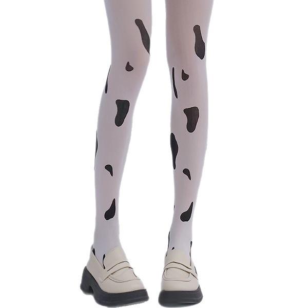 Cow Pattern Knee Suspenders Stockings Women'S Thin Japanese Cute Black And White Spots Sexy Women'S Long Thigh Socks