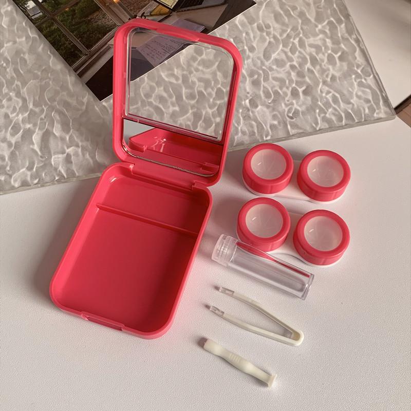 simple Style Contact Lens Case with Mirror Compartment Storage Box for 2 Pairs Ins Aesthetic Colored Lens Organizer Case