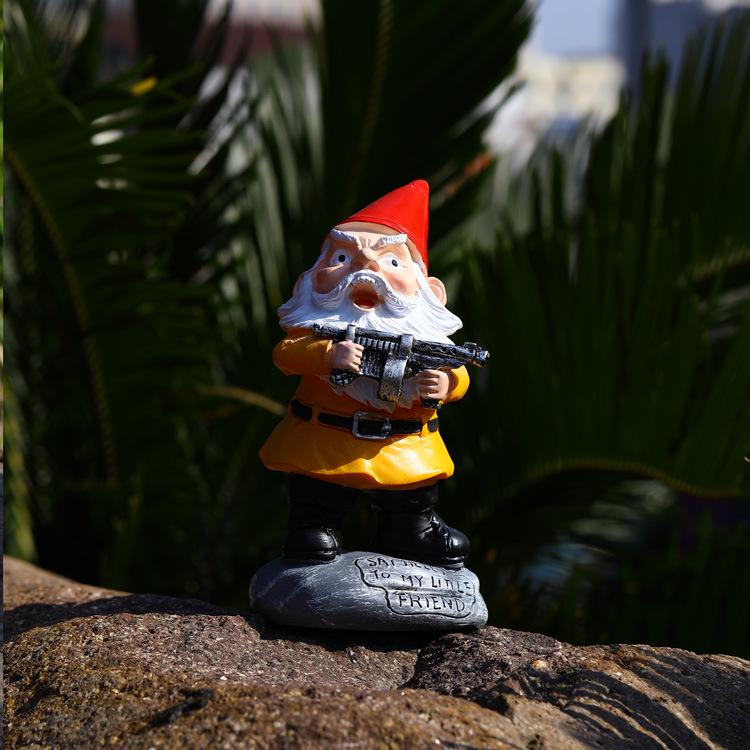 New Christmas Gnome Ornament: White-Bearded Dwarf with Gun Resin Statue.