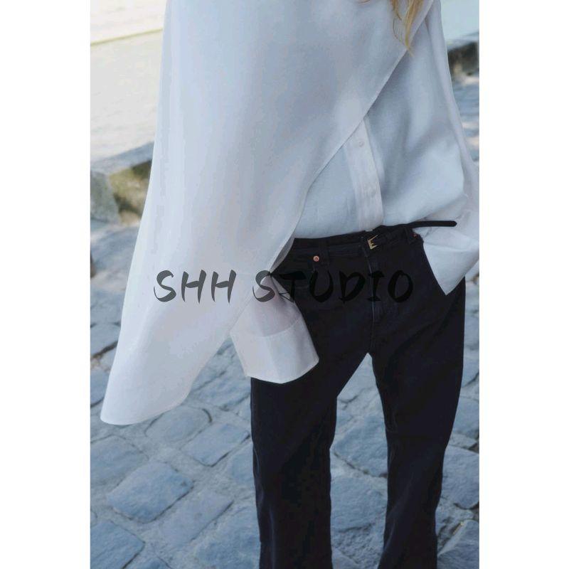 New Fall Women's Clothing French Style Design Asymmetrical Loose Swing Collar Long Sleeves Cloak Tops 1308246