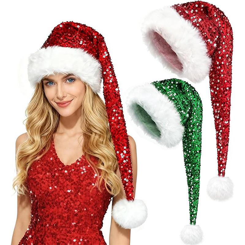 New Christmas sequin hat Christmas decorative atmosphere hat double-layer multi-color thick long haired sequin hat
