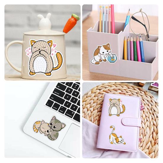 Sada 1 sady samolepek s drahokamy Kreativita Nálepka se vzorem šumivé kreslené kočky Láhev na notebook