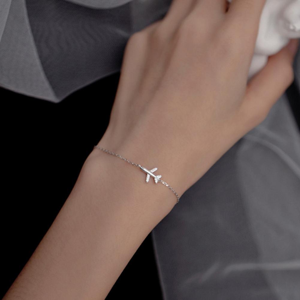 Simple Shiny Aircraft Bracelet Versatile Fashionable Silvery Alloy Bracelet Women Hand Jewelry Accessory