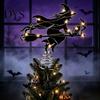 Witch Tree Decoration Halloween Topper, with LED Lights, Black Iron Indoor Decorations Art Silhouette Ornament, for Christmas And Holiday Party