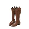 Cowhide version brown big tube circumferential boots women's thin boots but knee high boots pointed thick heel knight boots