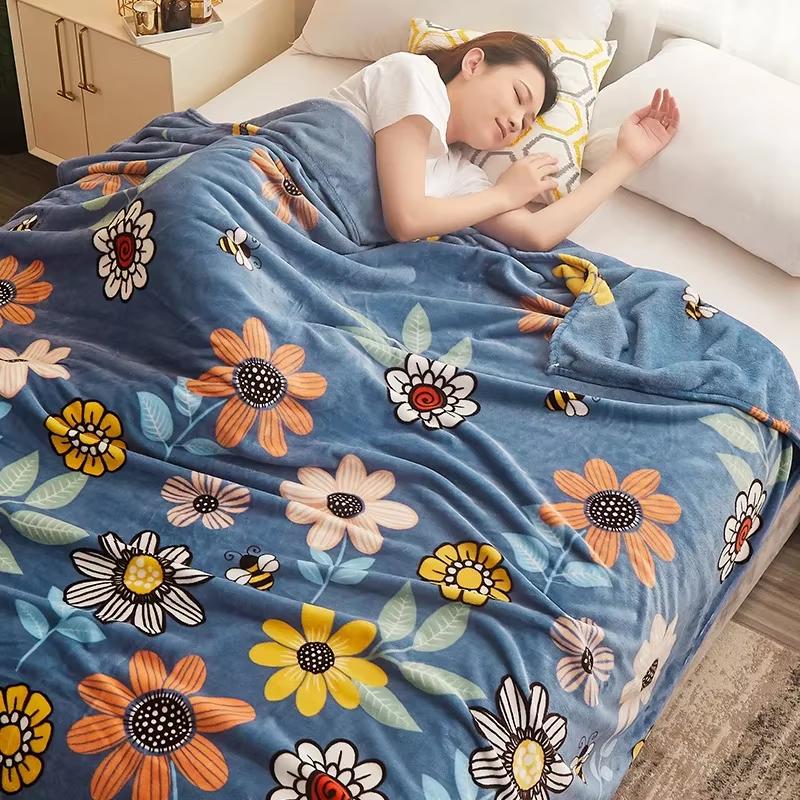Soft Blanket for Beds Thin Coral Fleece Plaids for Sofa Single/Queen/King Blanket for Travel Reactive Printed Blanket Plaids