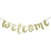Welcome Gold Glitter Hanging Sign Banner- First Day of School, Classroom, Wedding, House, Home Decor (Gold)