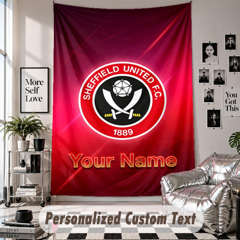 Wall Hanging Tapestry With Custom Name & Text, Sheffield United FC Decorative Tapestry For Bedroom