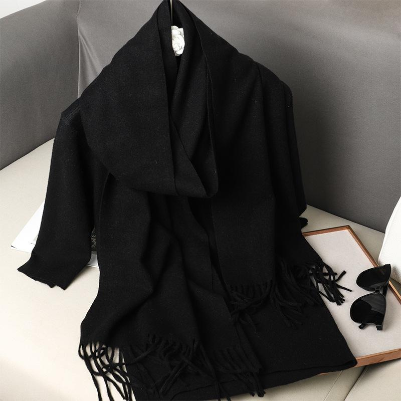 Solid Women Winter Scarf Warm Thicken Cashmere Shawl Outdoor Fashion Luxury Tassels Pashmina Lady Wrap Windproof Scarves