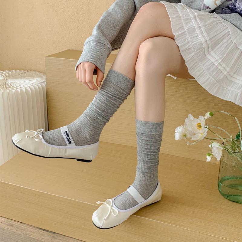 Gray Ballet Style Sweet White Calf Socks Thin Hollow Boneless Long Tube Stack Socks Style Solid Color Socks