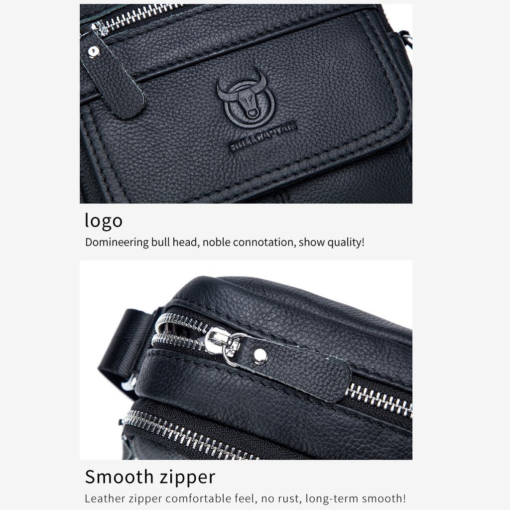 Messenger-skulderveske i ekte skinn for menn Vintage kuskinn Herre Uformell multifunksjon liten crossbody-veske mote