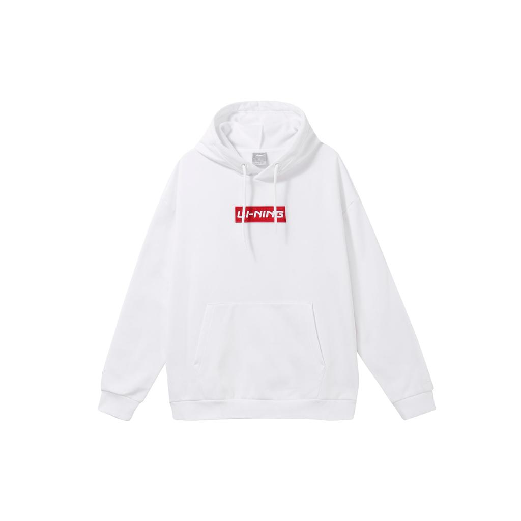 Li-Ning Embroidered Logo Fleece Hooded Long Sleeve Sweatshirt Unisex Sweatshirt White AWDRC33-1