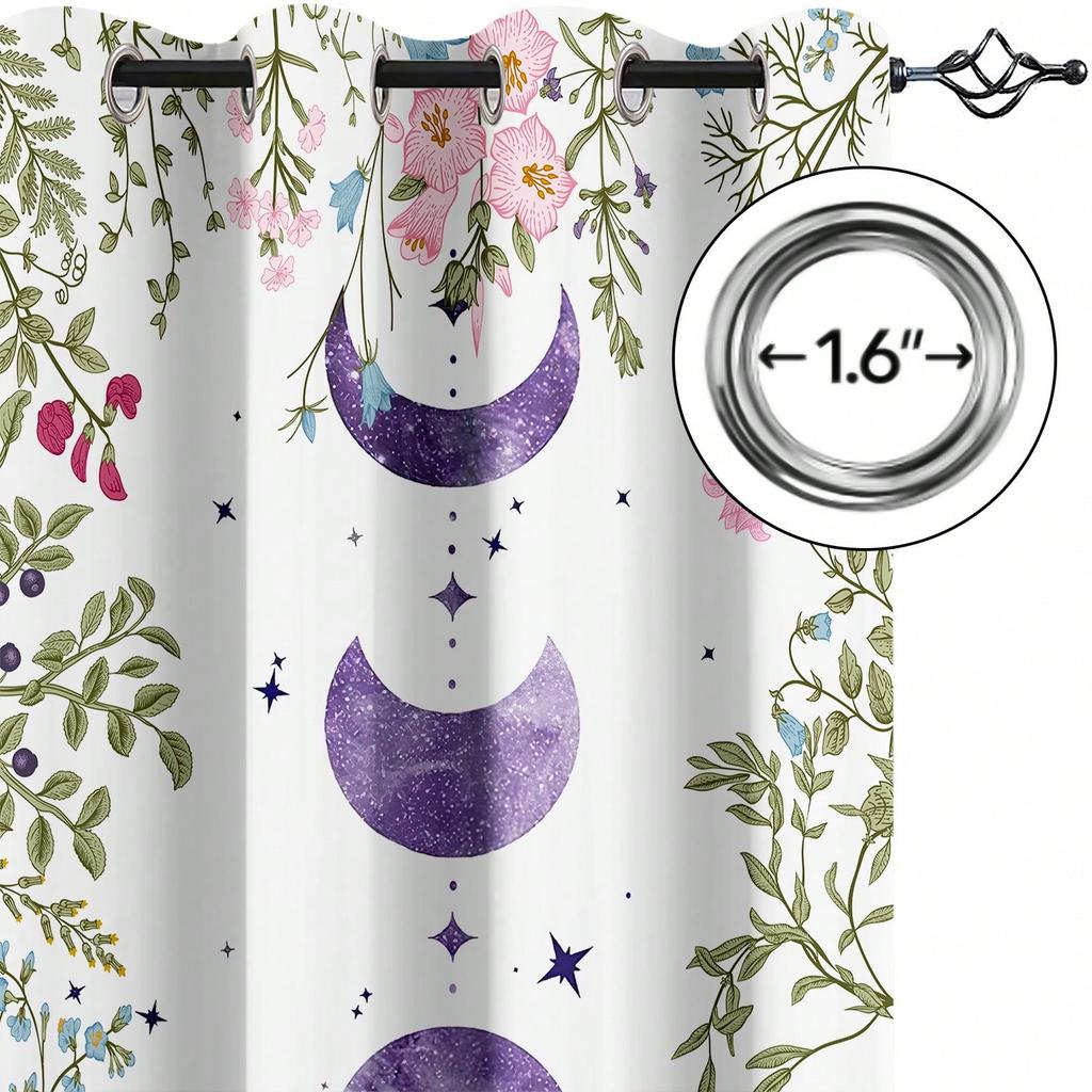 1 Set Of 2 Pcs   Dreamy Sci-Fi Style Navy Blue & Black Ombre Galaxy Print Curtains   Creating Atmospheric Feeling   Digital Printin