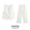 Fashion Style Autumn New Women's Clothing Linen Blend Sleeveless V-neck Vest High Waist Pants 2010765