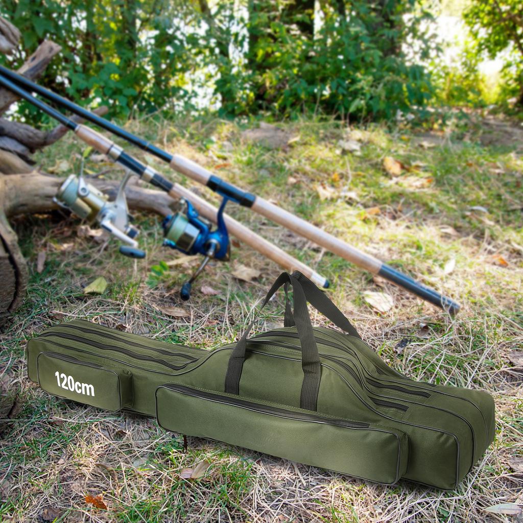 3 Lagen Angelrutentasche Tragbare Faltbare Ruten-Tragetasche Angelrollen-Zubehör Aufbewahrungstasche Etui Angeltasche Angelaufbewahrungstasche