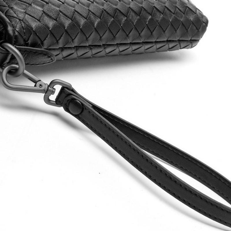 Mens Genuine Leather Woven Handheld Crossbody Bag Daily Commute Black Gray Navy Coffee Beige