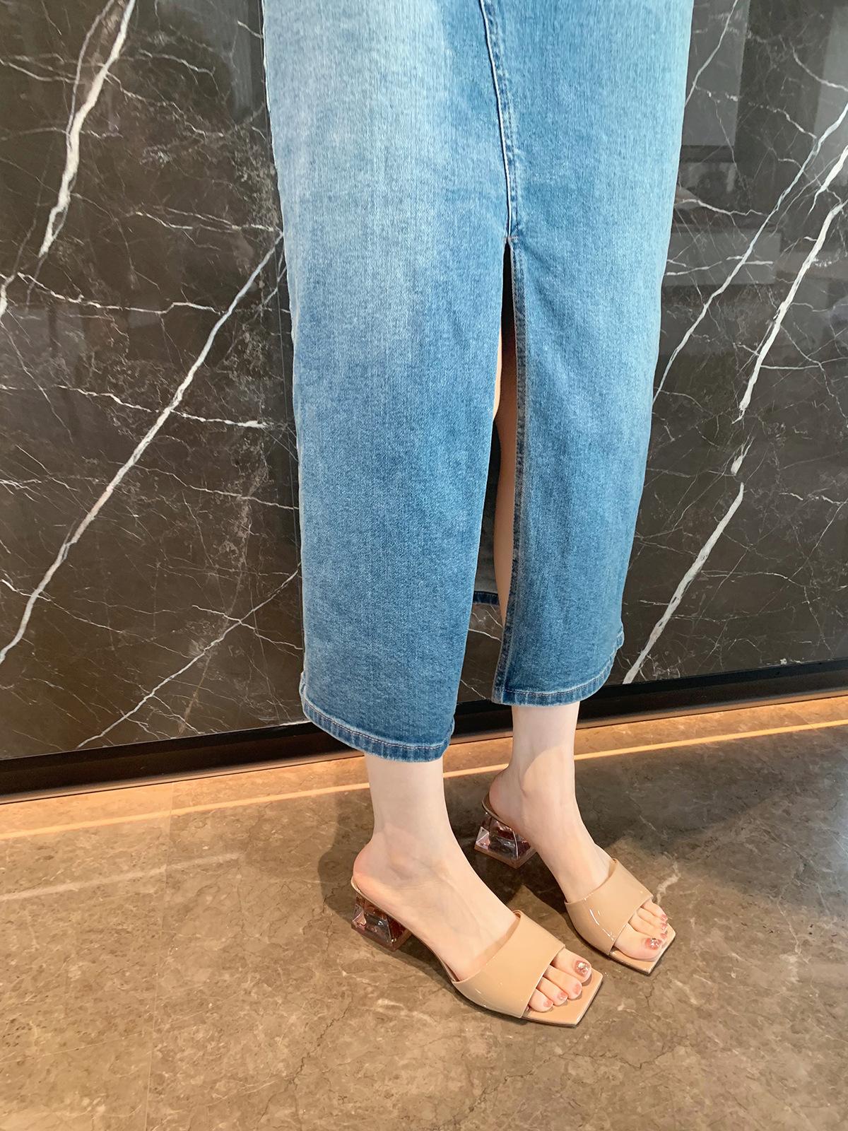 

Sheepskin grape mother shoes crystal high heels platform square head word with open toe slippers women s summer wear sandals 40