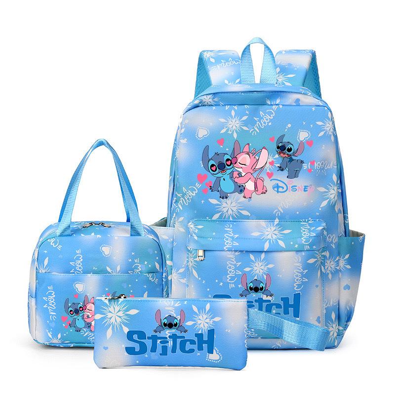 Stitch Three Piece Backpack for Male and Female Students, Campus Cartoon Printed Backpack, Outdoor Travel Large Capacity Bag