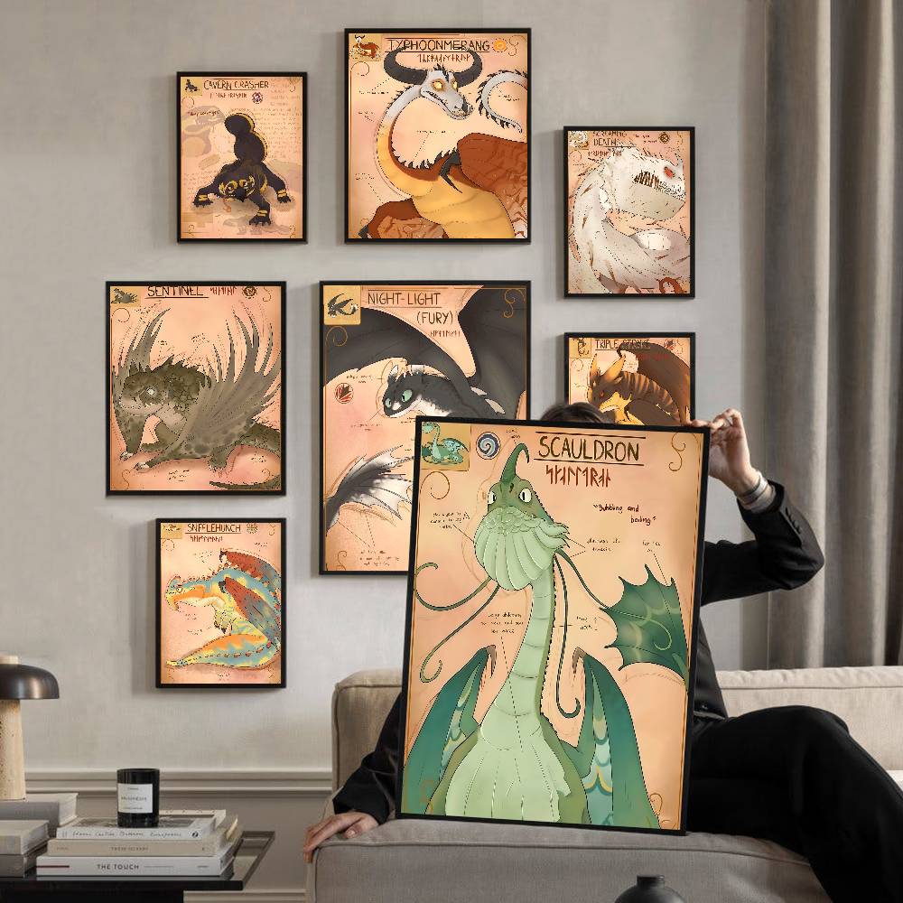 H-How To T-Train Your D-Dragon Whitepaper Poster Retro Kraft Paper Sticker DIY Room Bar Cafe Vintage Decorative Painting