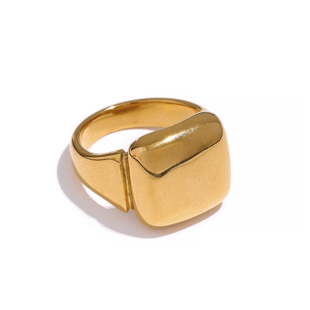 

Yhpup Stainless Steel Gold Plated Charm Rings Minimalist Metal Texture Square Geometric Waterproof Fashion Jewelry 6