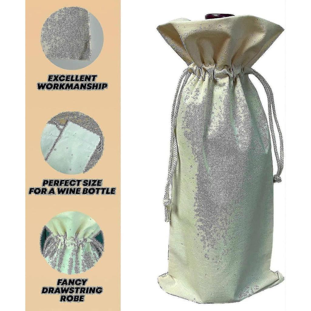 (12-pack)natural Cotton Canvas Wine Bottle Gift Bags With Drawstring Closure Reusable Wine Bags For Gifts - chuan