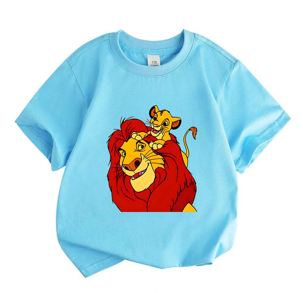 Kids Boys Girls 100% Cotton Short Sleeve O-neck T-shirt, Cute Lion Father and Son Cartoon Print Casual Soft Breathable Tops for Daily Summer Outdoor W