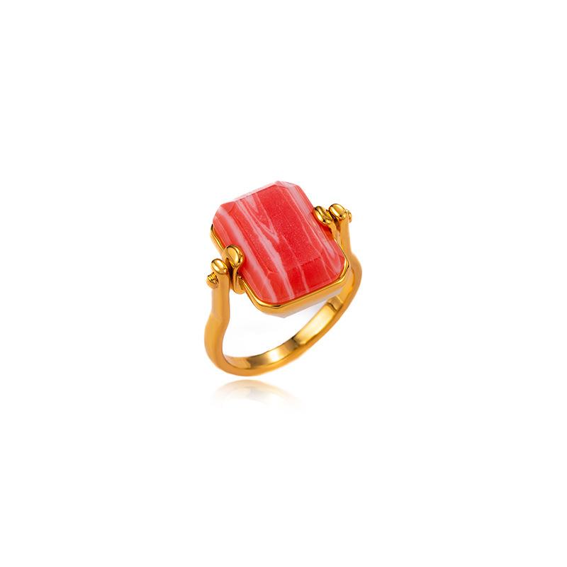 Simple square red stone opening ring, adjustable gold and silver two-color gentle white daily atmosphere ring