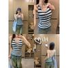Kumikumi Gyaru Style Blue Stripe Sexy Temperament Halter Top Women Summer Waist Hugging Slimming Versatile Top